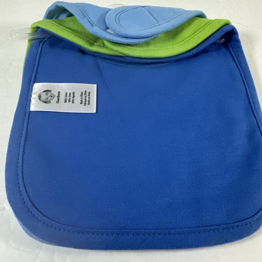 Gerber Bibs 3 Pack Blue Green Solid Color New